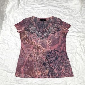 Appropriate Behavior Pink Paisley And Floral Short Sleeve Tee Shirt  Size Small